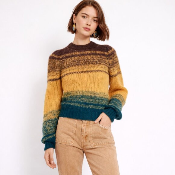 Ulla Johnson Sweaters - Ulla Johnson Rosalia Alpaca Sweater Puff Sleeve Striped Cozy Knit Oversized Boho